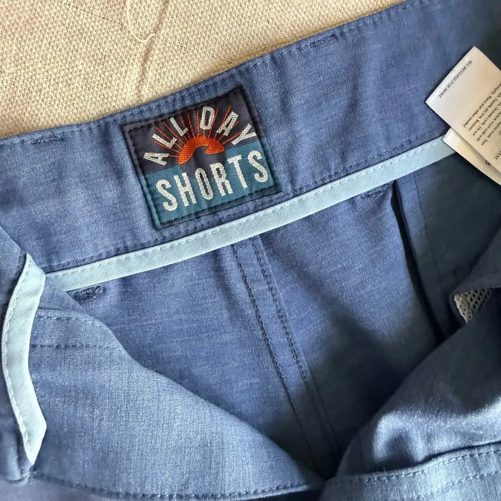 Faherty All Day Shorts Men's 36 Blue Hybrid Performance Chino Stretch Sun Faded